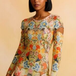 ALEXANDER MCQUEEN Slash Sleeve Kaleidoscope Floral Print Top